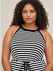 Plus Size High Neck Romper - Super Soft Stripe Black & White, STRIPE-BLACK WHITE, alternate