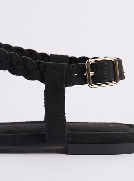 Plus Size Braided T-Strap Sandal - Black (WW), BLACK, alternate