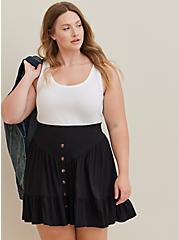 Button Front Tiered Mini Skirt - Challis Black, DEEP BLACK, alternate