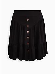 Plus Size Button Front Tiered Mini Skirt - Challis Black, DEEP BLACK, hi-res