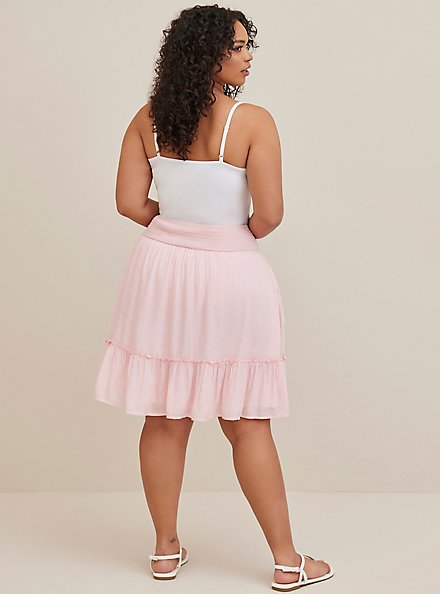 Plus Size Smocked Waist Ruffle Edge Mini Skirt - Pink, ROSE SHADOW, alternate