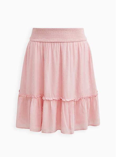 Plus Size Smocked Waist Ruffle Edge Mini Skirt - Pink, ROSE SHADOW, hi-res