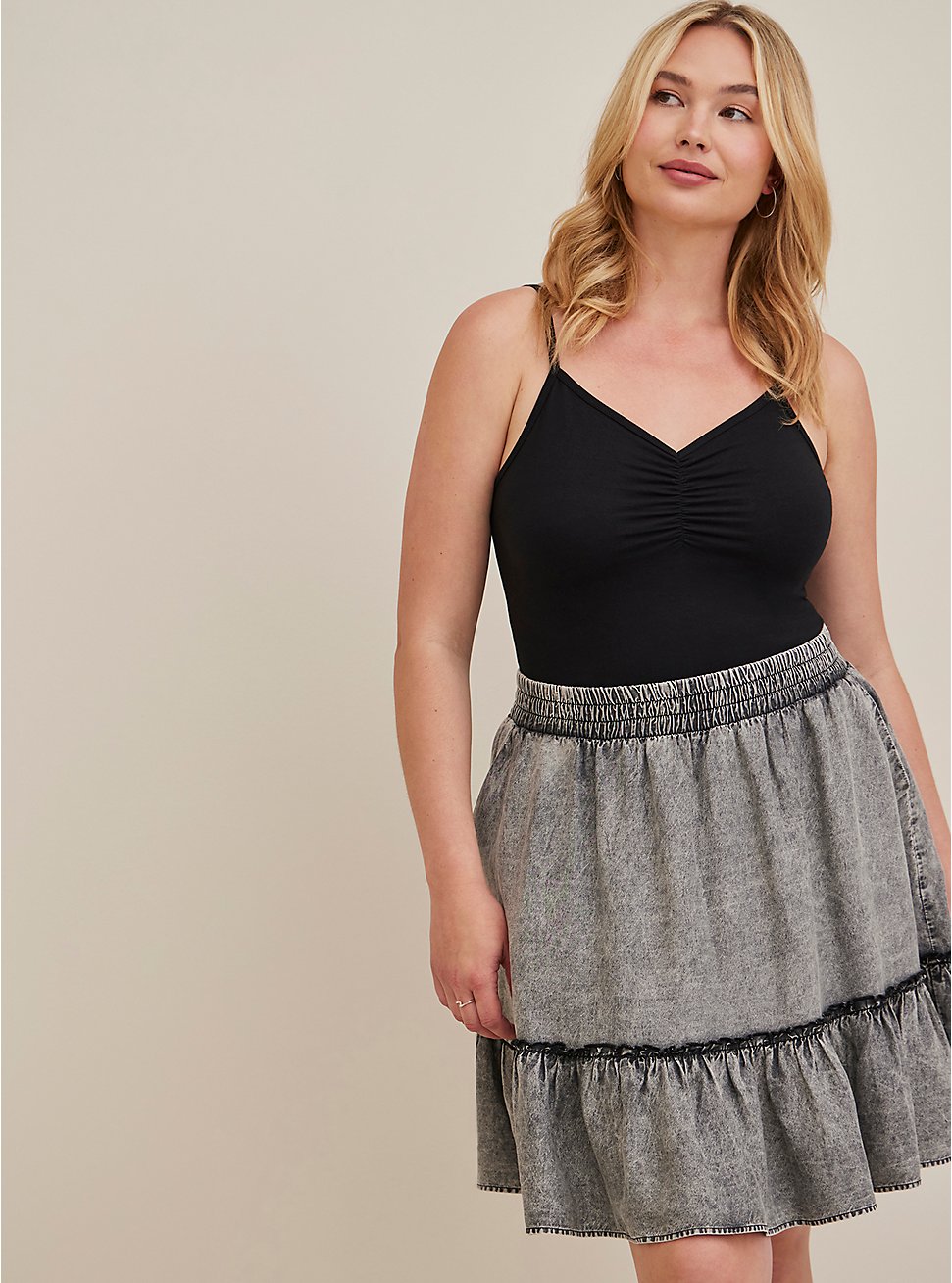 Ruffle Edge Mini Skirt - Chambray Black, DEEP BLACK, hi-res