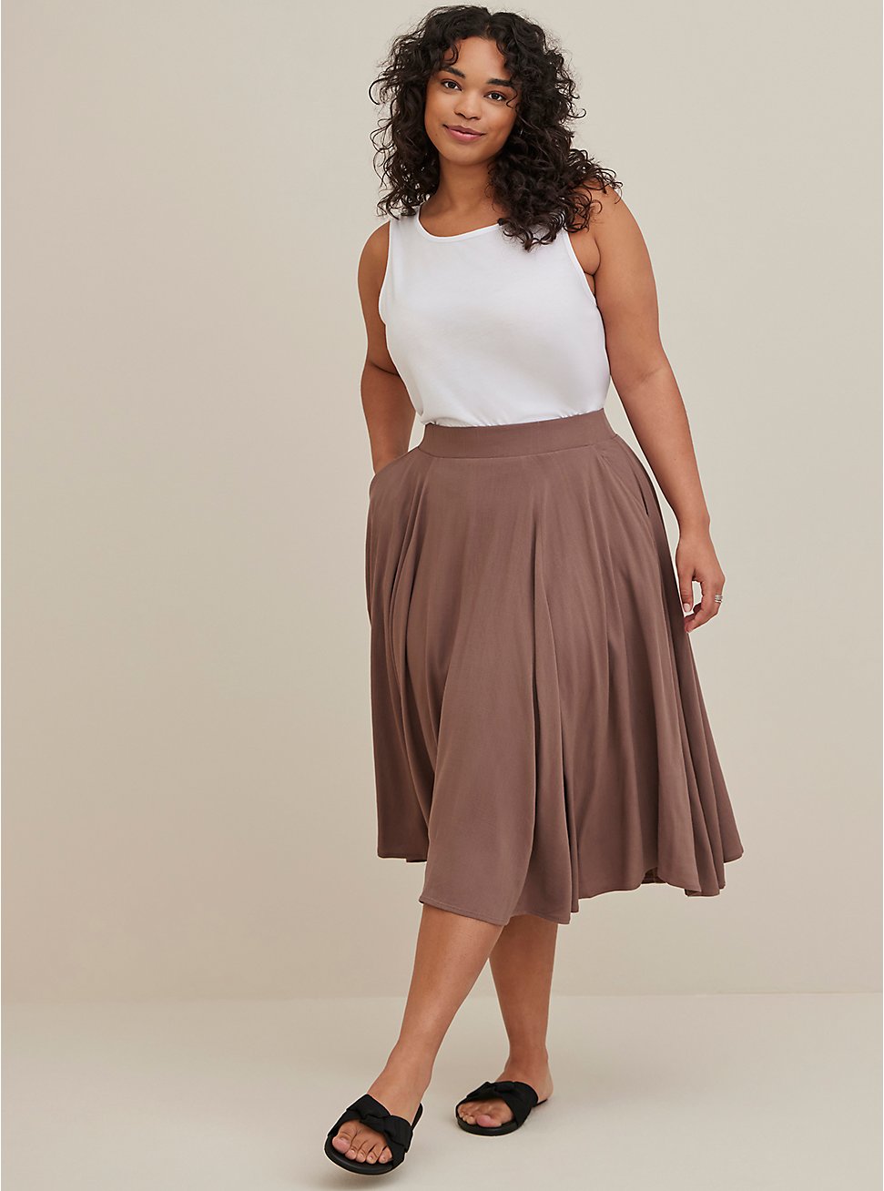 Plus Size Midi Skirt - Brown, BROWN, hi-res