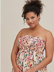 Plus Size Smocked Tube Top - Textured Stretched Rayon Floral Beige, FLORAL - TAUPE, alternate