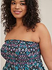 Plus Size Embroidered Smocked Tube Top - Textured Stretch Rayon Medallion Blue, MEDALLION-BLUE, alternate