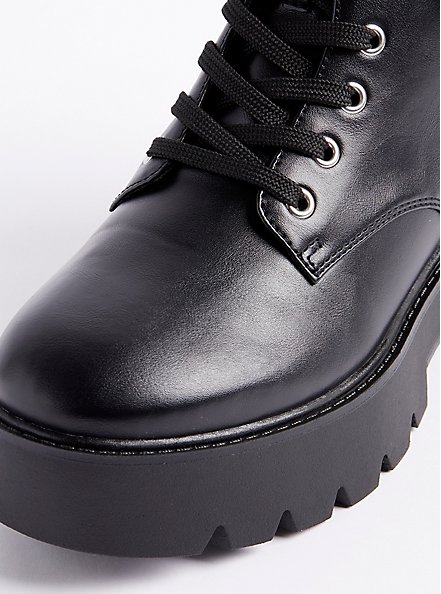 Plus Size Adjustable Pouch Combat Boot - Black (WW), BLACK, alternate