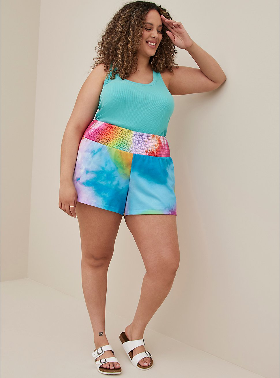 Smocked Waistband Short Cover-Up - Tie-Dye, OTHER PRINTS, hi-res