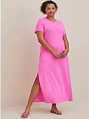 T-Shirt Cover-Up Maxi Dress - Cotton Washed Pink, PINK GLOW, hi-res
