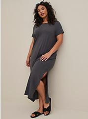 Plus Size T-Shirt Maxi Cover Up - Cotton Washed Grey , DEEP BLACK, alternate