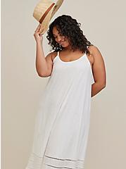 Plus Size Crochet Trim Maxi Dress Cover Up - Slub Cotton Washed White, WHITE, alternate