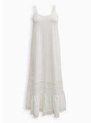 Crochet Trim Maxi Dress Cover Up - Slub Cotton Washed White, WHITE, hi-res