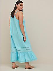 Plus Size Maxi Cotton Crochet Trim Cover-Up Dress, TEAL, alternate