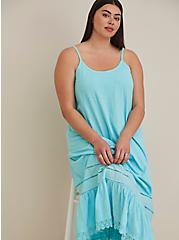 Plus Size Crochet Trim Maxi Dress Cover Up - Slub Cotton Washed Turquoise, TEAL, alternate