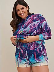 Plus Size Smocked Cover-Up Shorts - Light Weight Terry Tropical Blue, MULTI, alternate