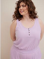 Plus Size Henley Jumpsuit Cover Up - Terry Lilac, , alternate