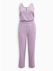 Plus Size Henley Jumpsuit Cover Up - Terry Lilac, , hi-res