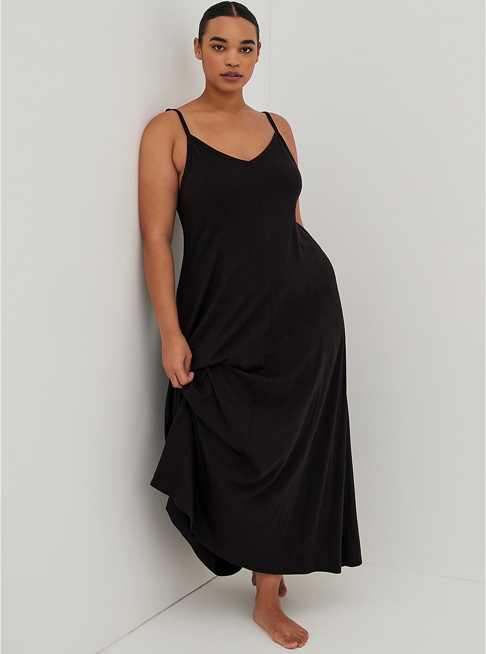 Plus Size Maxi Sleep Dress - Jersey Black, DEEP BLACK, hi-res
