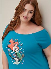 Plus Size Disney The Little Mermaid Off Shoulder Top - Cotton Teal, ENAMEL BLUE, hi-res