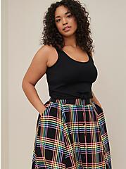 Plus Size Always Proud Button Front Midi Skirt - Super Soft Rainbow Plaid Black, PLAID - MULTI, alternate