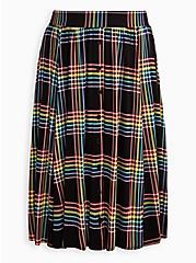 Plus Size Always Proud Button Front Midi Skirt - Super Soft Rainbow Plaid Black, PLAID - MULTI, hi-res
