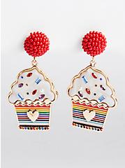 Plus Size Always Proud Rainbow Cupcake Earrings - Gold Tone, , hi-res