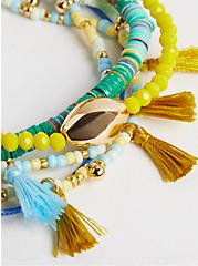Plus Size Tassel & Beaded Stretch Bracelet Set - Yellow Green Blue, MULTI, alternate