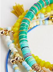 Plus Size Tassel & Beaded Stretch Bracelet Set - Yellow Green Blue, MULTI, alternate