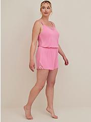 Plus Size Racerback Lace Trim Sleep Romper - Super Soft Pink , PINK CARNATION, alternate