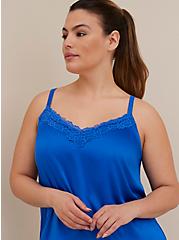 Plus Size Lace Trim Cami Sleep Dress - Dream Satin Cobalt Blue, ELECTRIC BLUE, alternate