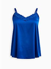 Plus Size Lace Trim Sleep Cami - Dream Satin Cobalt Blue, ELECTRIC BLUE, hi-res