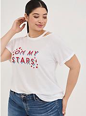 Graphic Classic Fit Triblend Cold Shoulder Top, WHITE STAR, alternate