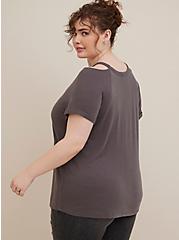 Graphic Classic Fit Triblend Cold Shoulder Top, SASSY GREY, alternate