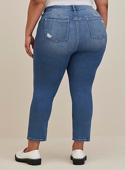 Plus Size Crop Bombshell Straight Jean - Premium Stretch Medium Wash , GRAMERCY, alternate