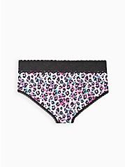 Plus Size Wide Lace Trim Cheeky Panty - Cotton Leopard Purple, LAVISH LEOPARD FLORAL: WHITE, alternate