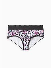 Plus Size Wide Lace Trim Cheeky Panty - Cotton Leopard Purple, LAVISH LEOPARD FLORAL: WHITE, hi-res
