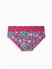 Plus Size Wide Lace Trim Hipster Panty - Cotton Floral Pink, STAND OUT FLORAL PURPLE, alternate