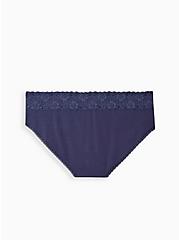 Plus Size Wide Lace Trim Hipster Panty - Cotton Blue , PEACOAT, alternate