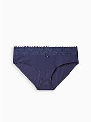 Plus Size Wide Lace Trim Hipster Panty - Cotton Blue , PEACOAT, hi-res