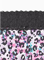 Plus Size Wide Lace Boyshort Panty - Cotton Leopard Black & Lavender, LAVISH LEOPARD FLORAL: WHITE, alternate