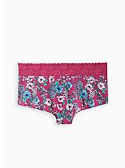 Plus Size Wide Lace Boyshort Panty - Cotton Floral Pink, STAND OUT FLORAL PURPLE, alternate