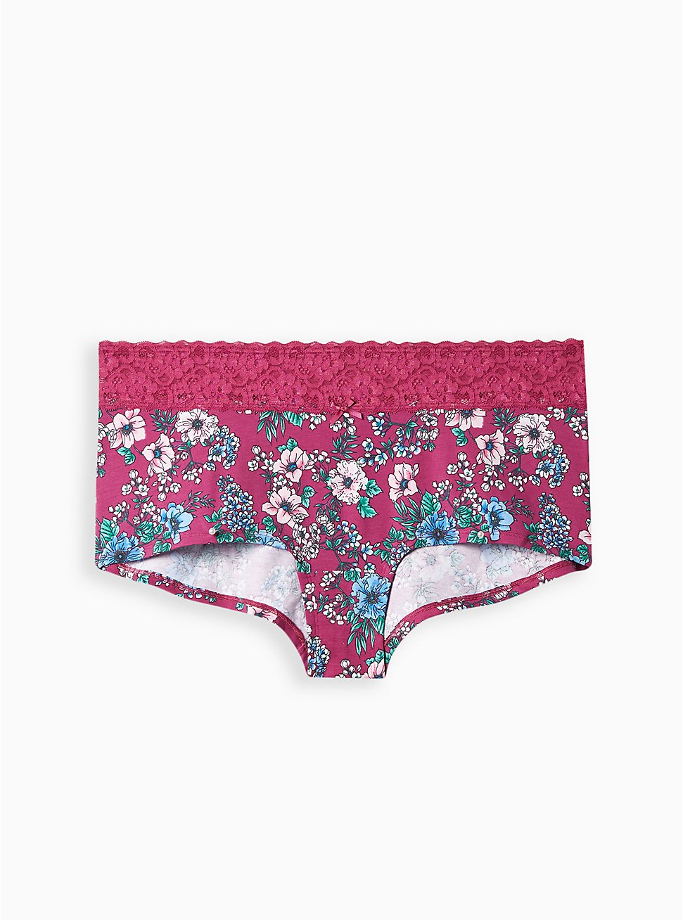 Plus Size Wide Lace Boyshort Panty - Cotton Floral Pink, STAND OUT FLORAL PURPLE, hi-res