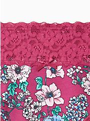 Plus Size Wide Lace Thong Panty - Cotton Floral Purple, STAND OUT FLORAL PURPLE, alternate