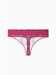 Plus Size Wide Lace Thong Panty - Cotton Floral Purple, STAND OUT FLORAL PURPLE, alternate
