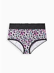 Plus Size Wide Lace Brief Panty - Cotton Leopard Purple, LAVISH LEOPARD FLORAL: WHITE, hi-res