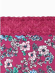 Plus Size Wide Lace Trim Brief Panty - Cotton Floral Purple, STAND OUT FLORAL PURPLE, alternate