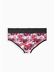 Plus Size Wide Lace Cheeky Panty - Cotton Floral Purple, WATER COLOR SKULL, alternate