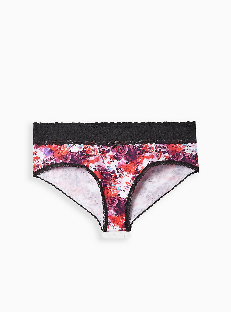 Plus Size Wide Lace Cheeky Panty - Cotton Floral Purple, WATER COLOR SKULL, hi-res