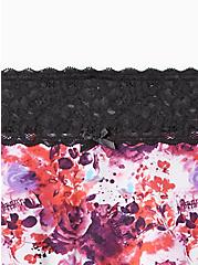 Plus Size Wide Lace Trim Boyshort Panty - Cotton Watercolor Floral Pink, WATER COLOR SKULL, alternate