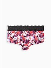 Plus Size Wide Lace Trim Boyshort Panty - Cotton Watercolor Floral Pink, WATER COLOR SKULL, alternate